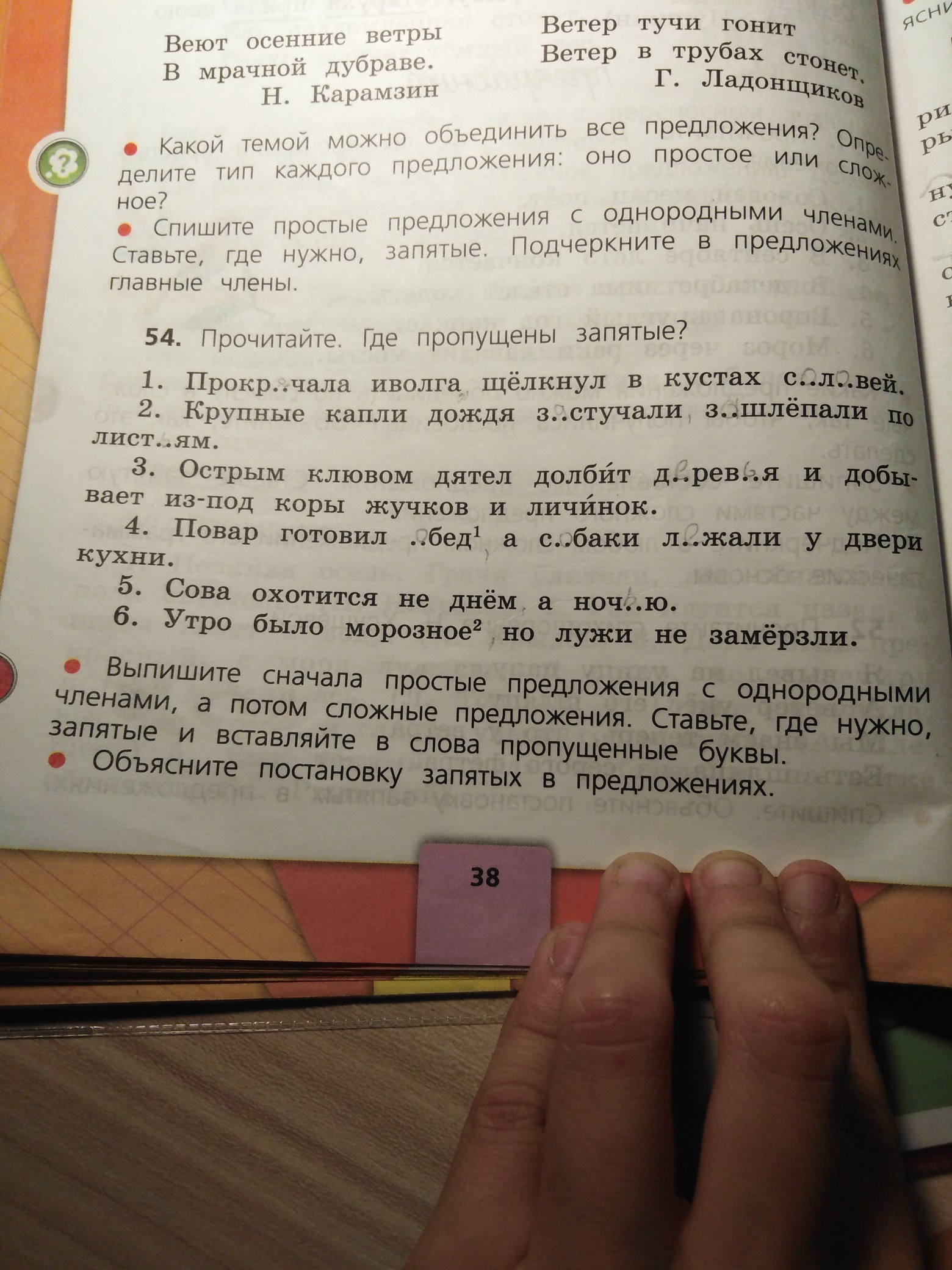 в каком предложении нужно поставить одну запятую на стол постелена