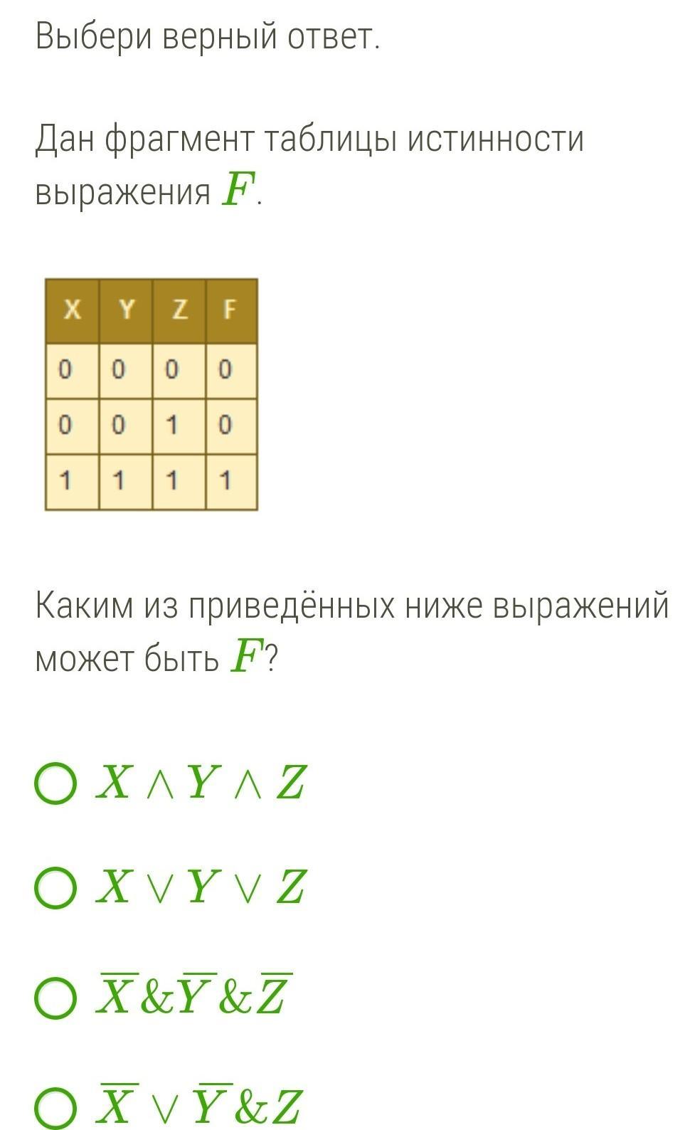 Фрагмент таблицы истинности f. Дан фрагмент таблицы истинности выражения f. Дан фрагмент истинности выражения f каким выражением может быть f. Дан фрагмент таблицы истинности для выражения f калькулятор. Выберите верный ответ u&(f&n)= Информатика.